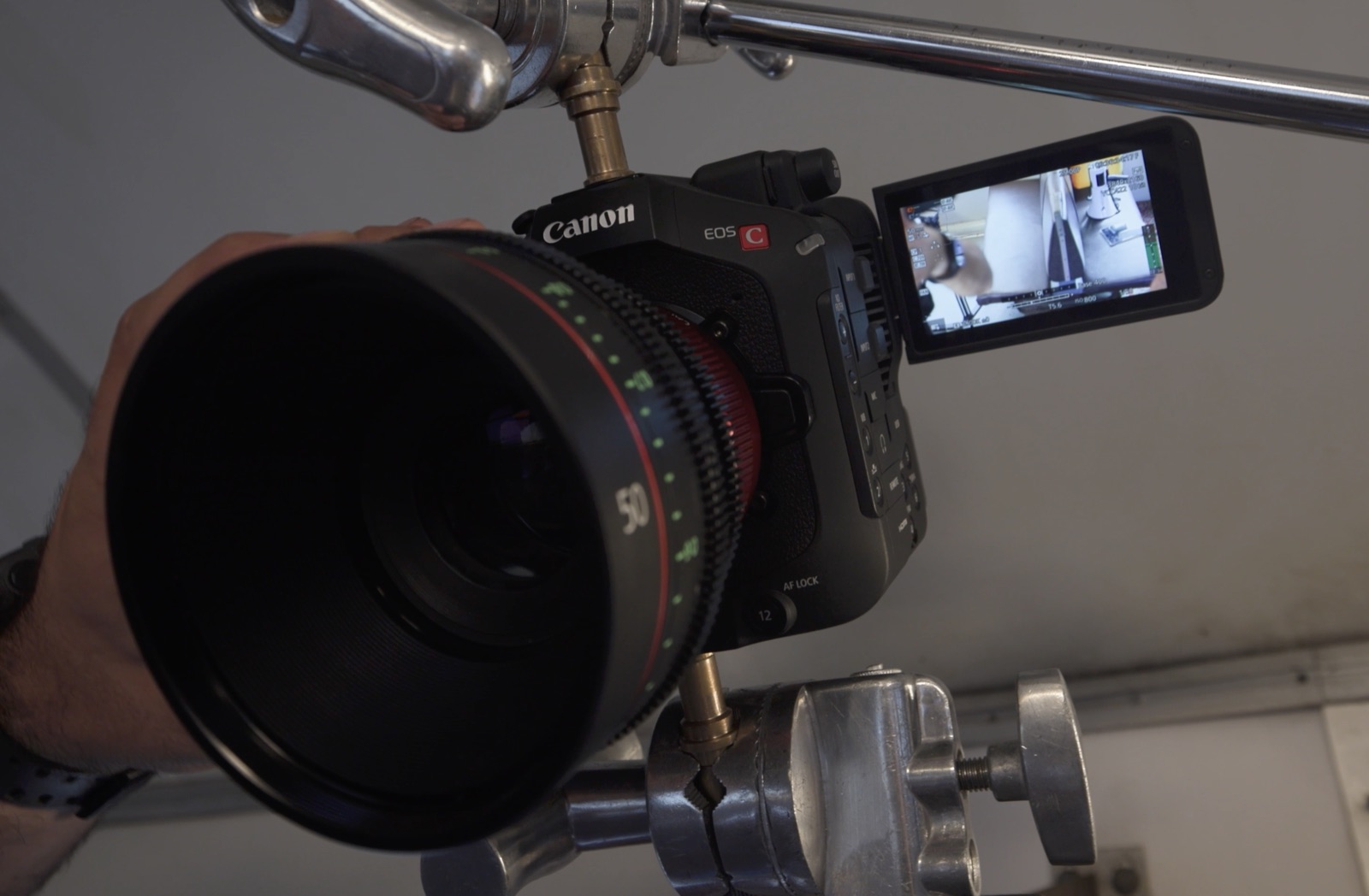 Canon EOS C cinema camera fitted with a Canon CN-E cine prime lens
